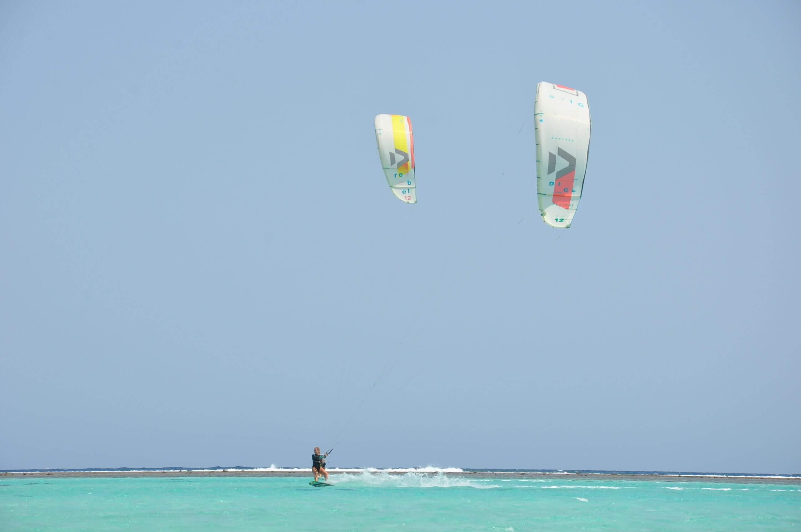 Two kites flying above the Marsa Alam lagoon
