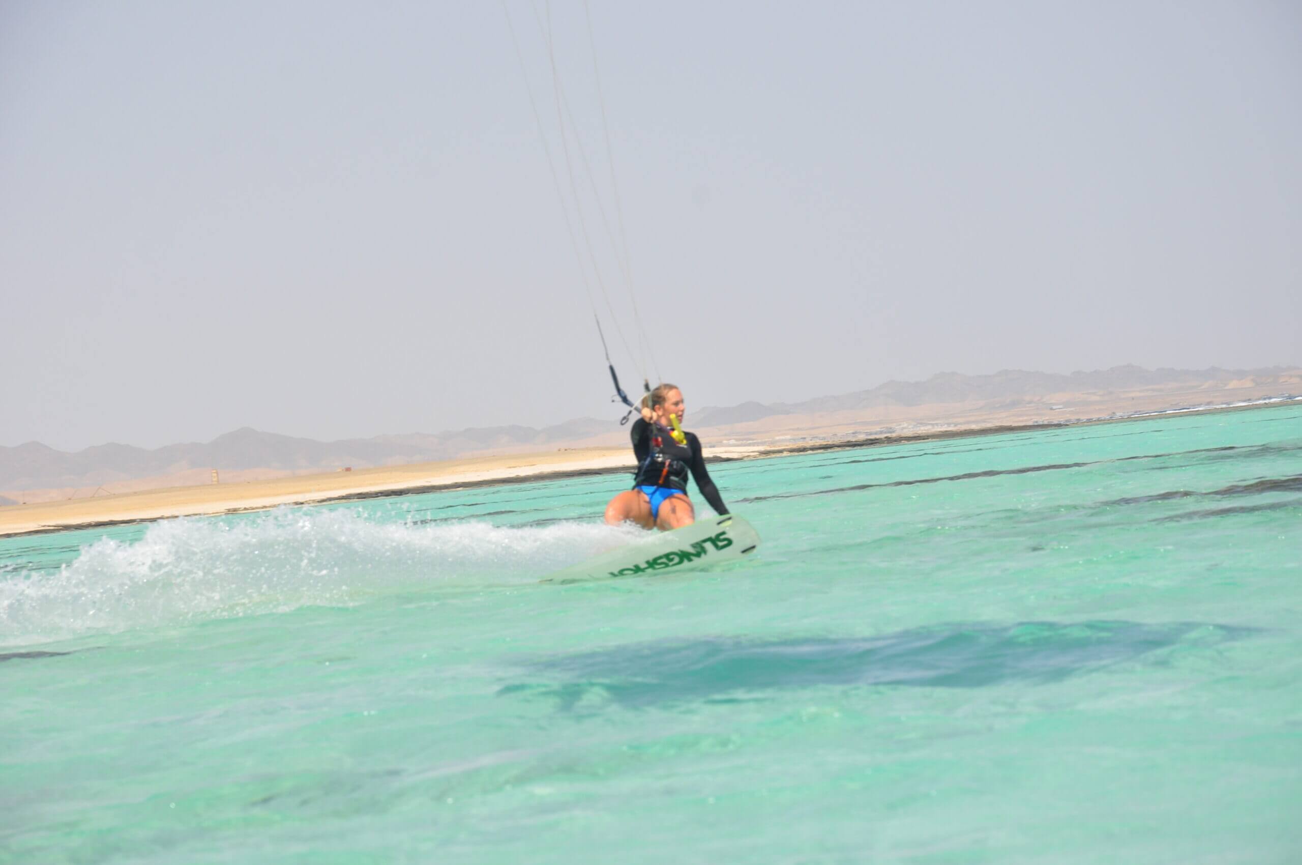 Kitesurfer practising in the shallow lagoon at Marsa Alam